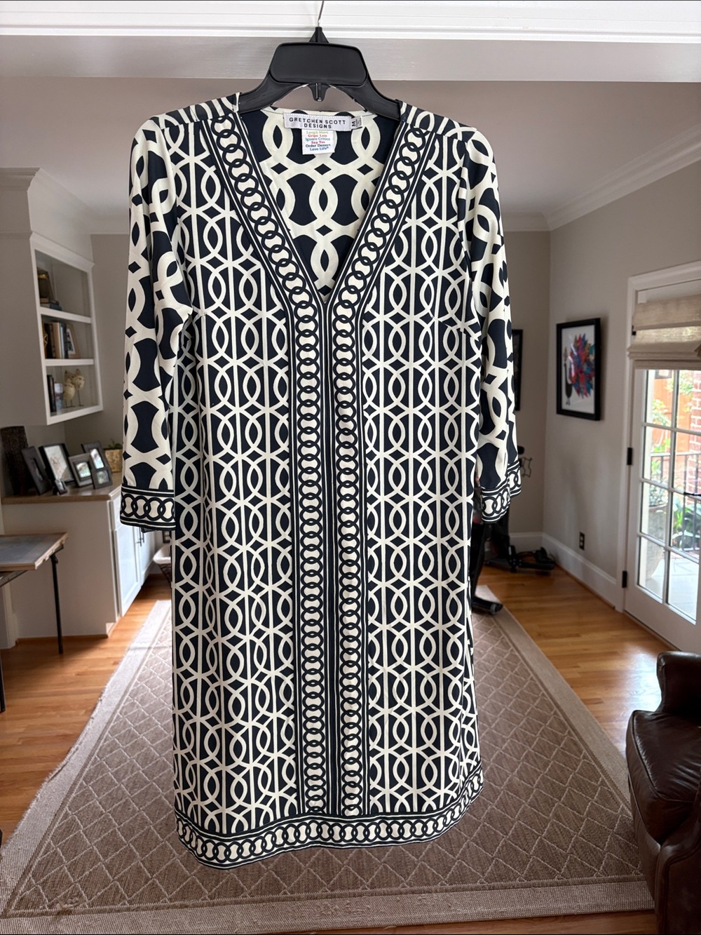 Gretchen Scott Navy & White Geometric Shift Dress